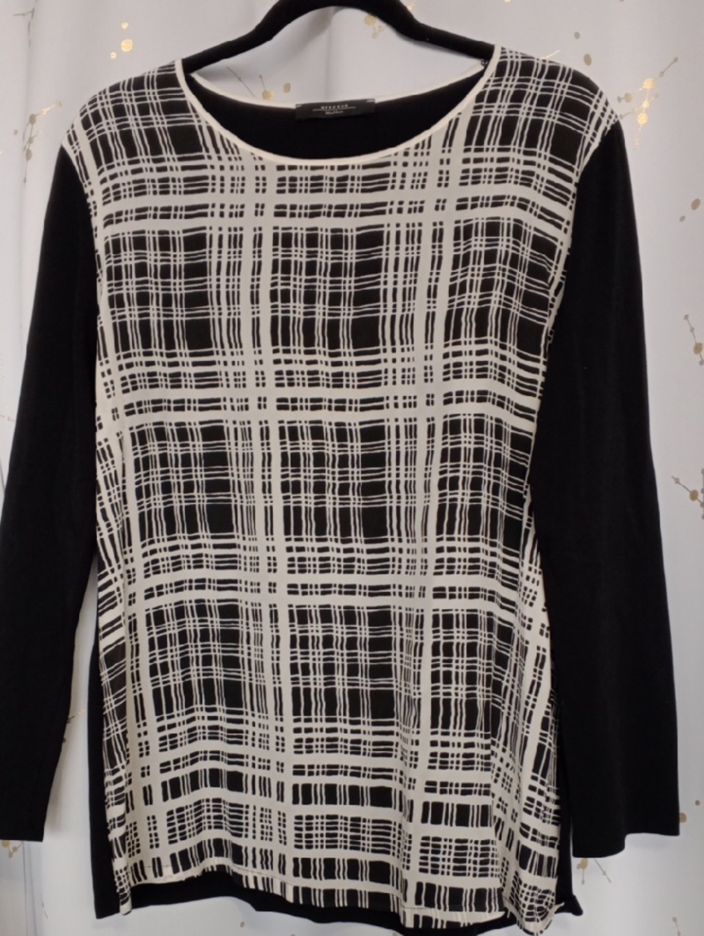 MaxMara Black and White Plaid-Print Long Sleeve Top